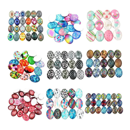 10x Glass Cabochons Flower Tree Life Handmade Oval Shape 18x25mm Jewellery Set B