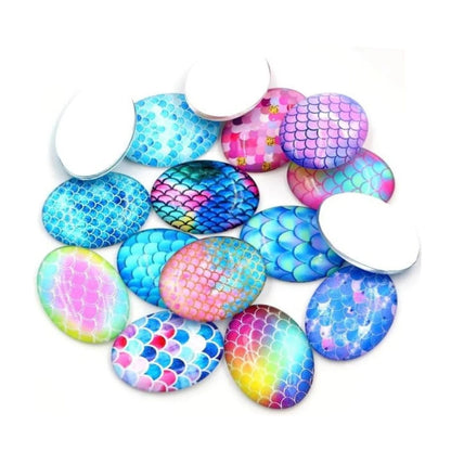 10x Glass Cabochons Flower Tree Life Handmade Oval Shape 18x25mm Jewellery Set B