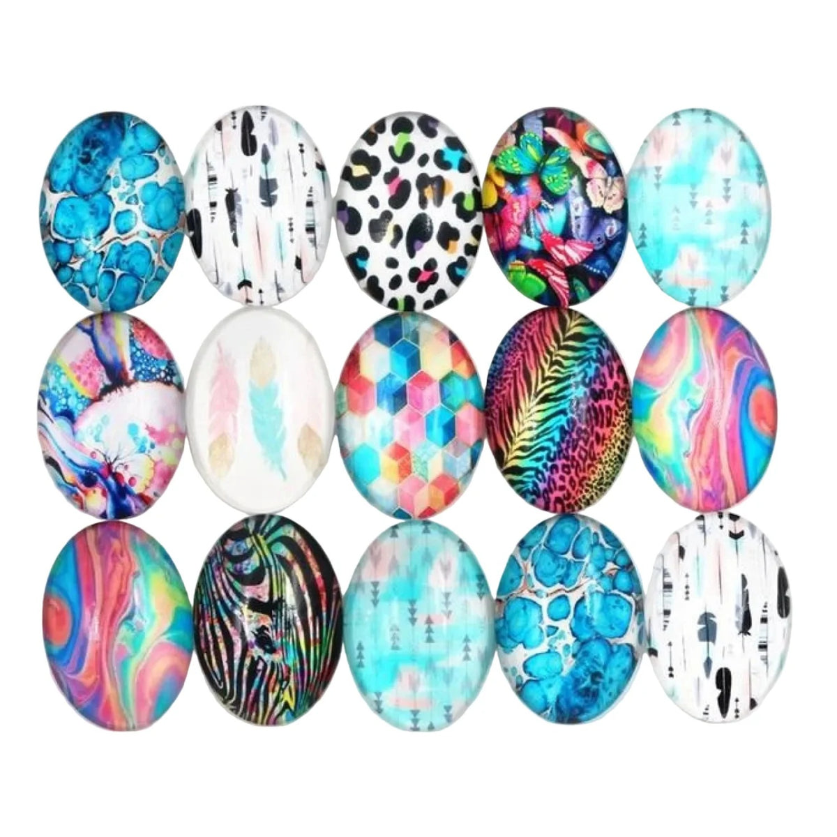 10x Glass Cabochons Flower Tree Life Handmade Oval Shape 18x25mm Jewellery Set B