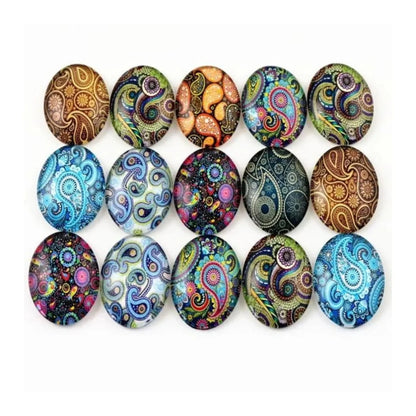 10x Glass Cabochons Flower Tree Life Handmade Oval Shape 18x25mm Jewellery Set B