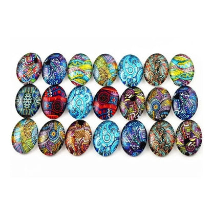 10x Glass Cabochons Flower Tree Life Handmade Oval Shape 18x25mm Jewellery Set B
