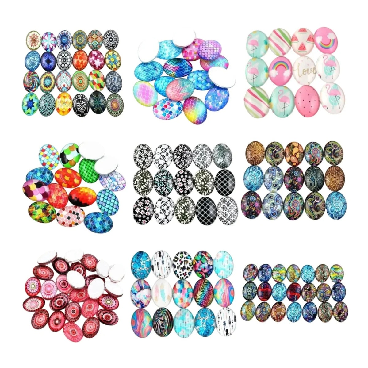 10x Glass Cabochons Flower Tree Life Handmade Oval Shape 18x25mm Jewellery Set B