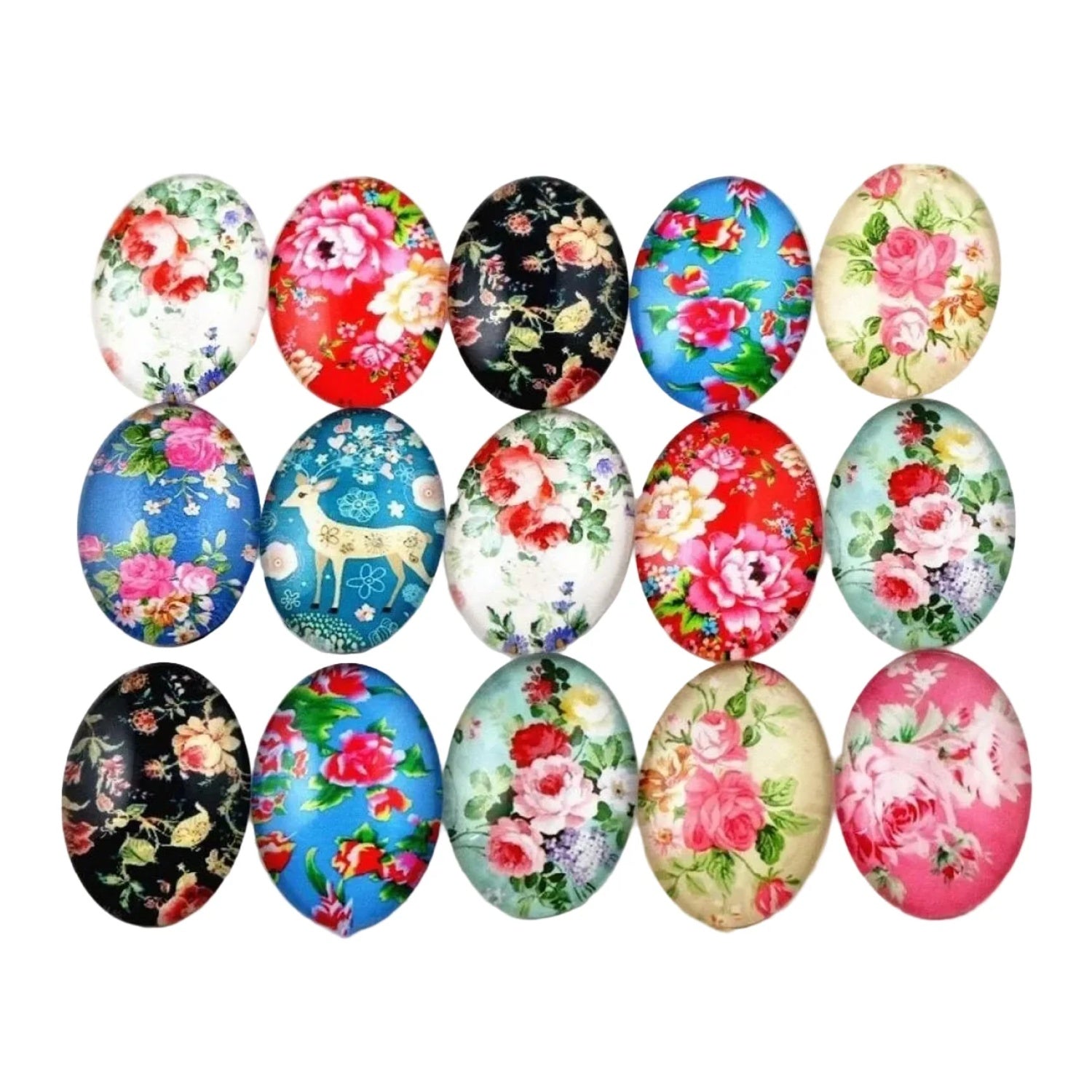 10pcs Glass Cabochons Oval Shape 18x25mm Jewellery Accessories Flower Design 3