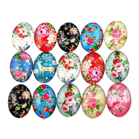 10pcs Glass Cabochons Oval Shape 18x25mm Jewellery Accessories Flower Design 3
