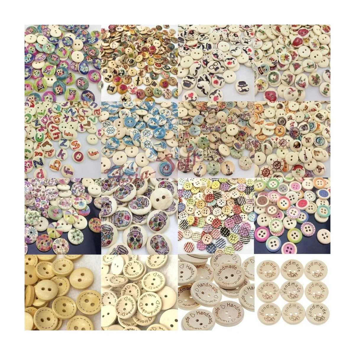 100pcs Mixed Wooden Buttons Flower for Clothing Craft Sewing DIY 2 Hole 15mm