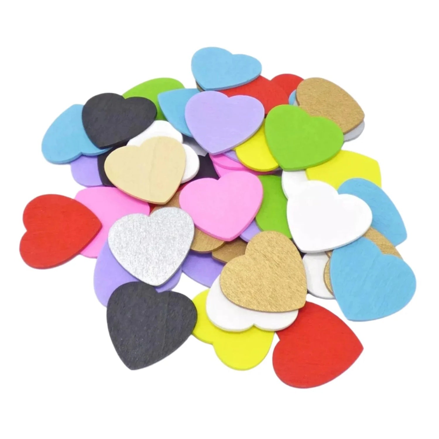 25/100pcs Painted Wooden Flat Hearts 12-28mm Crafts DIY
