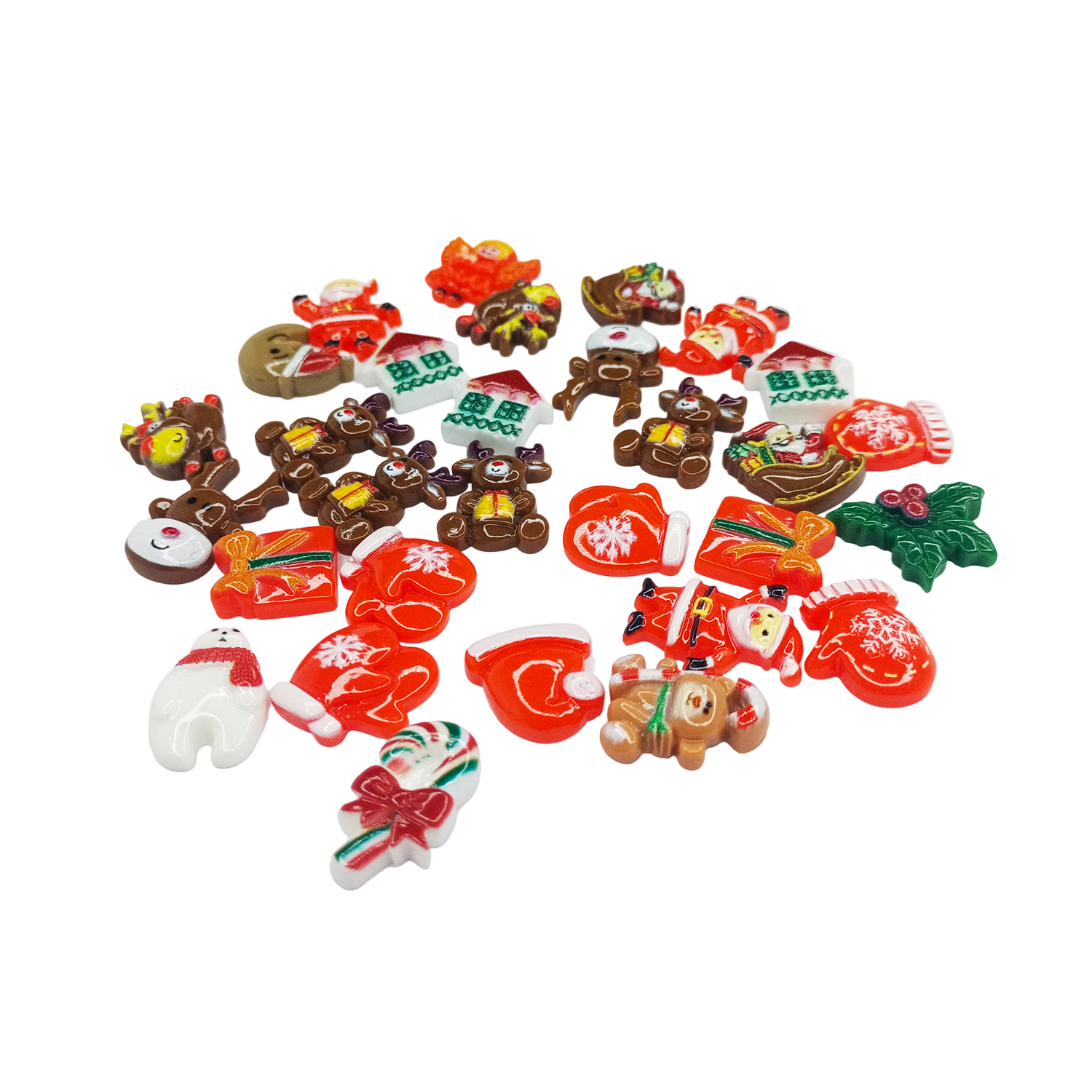 Collection of Christmas-themed cabochons on a white background