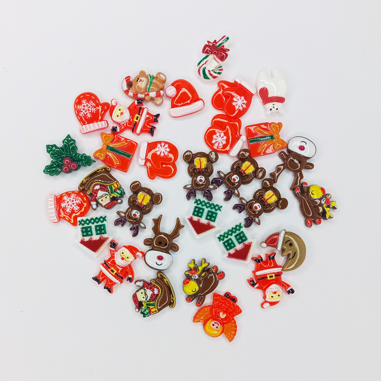 Collection of Christmas-themed decorative items on a white background