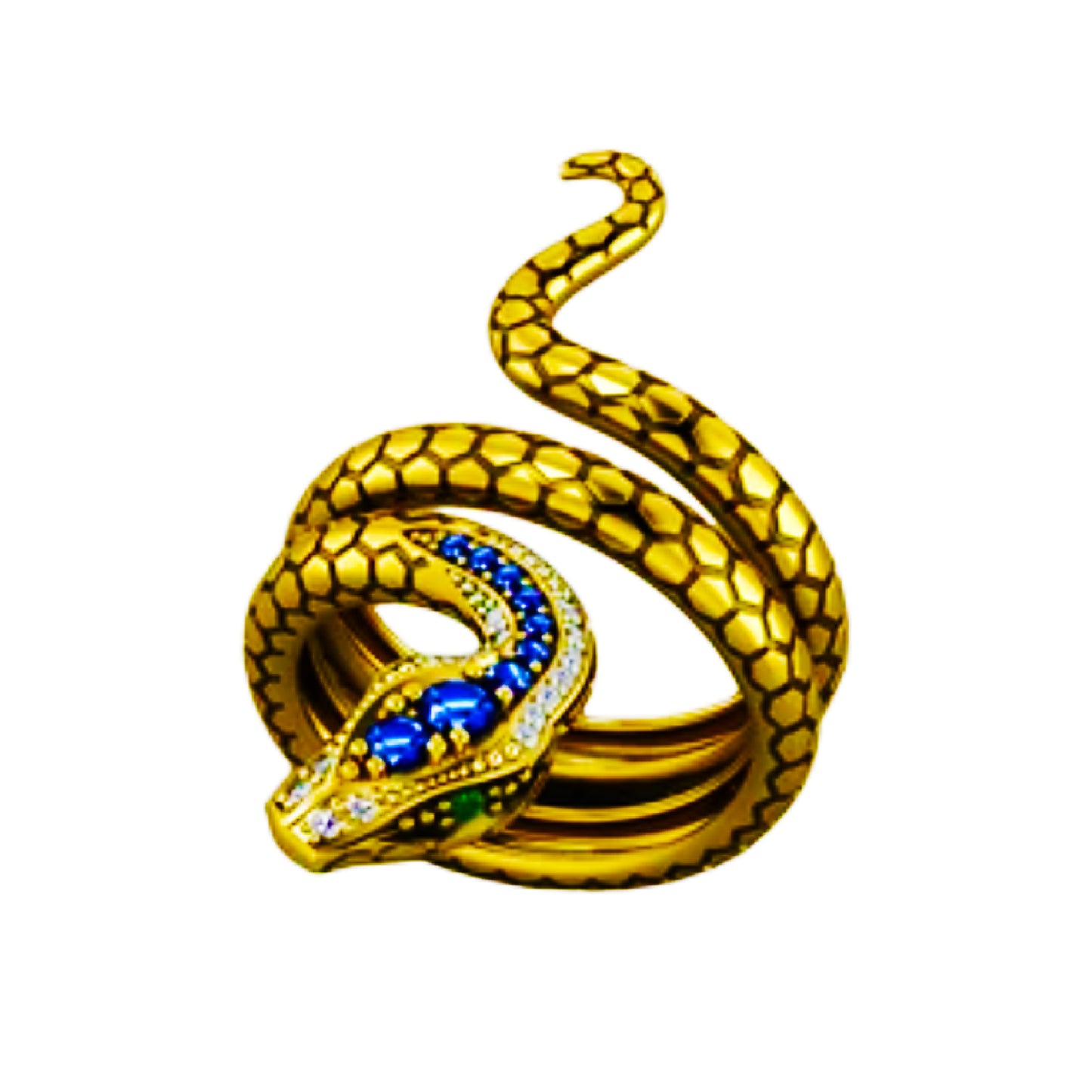 Copy of Snake Ring Green Gem Rhinestone Adjustable Size Alloy Gold Colour Jewellery