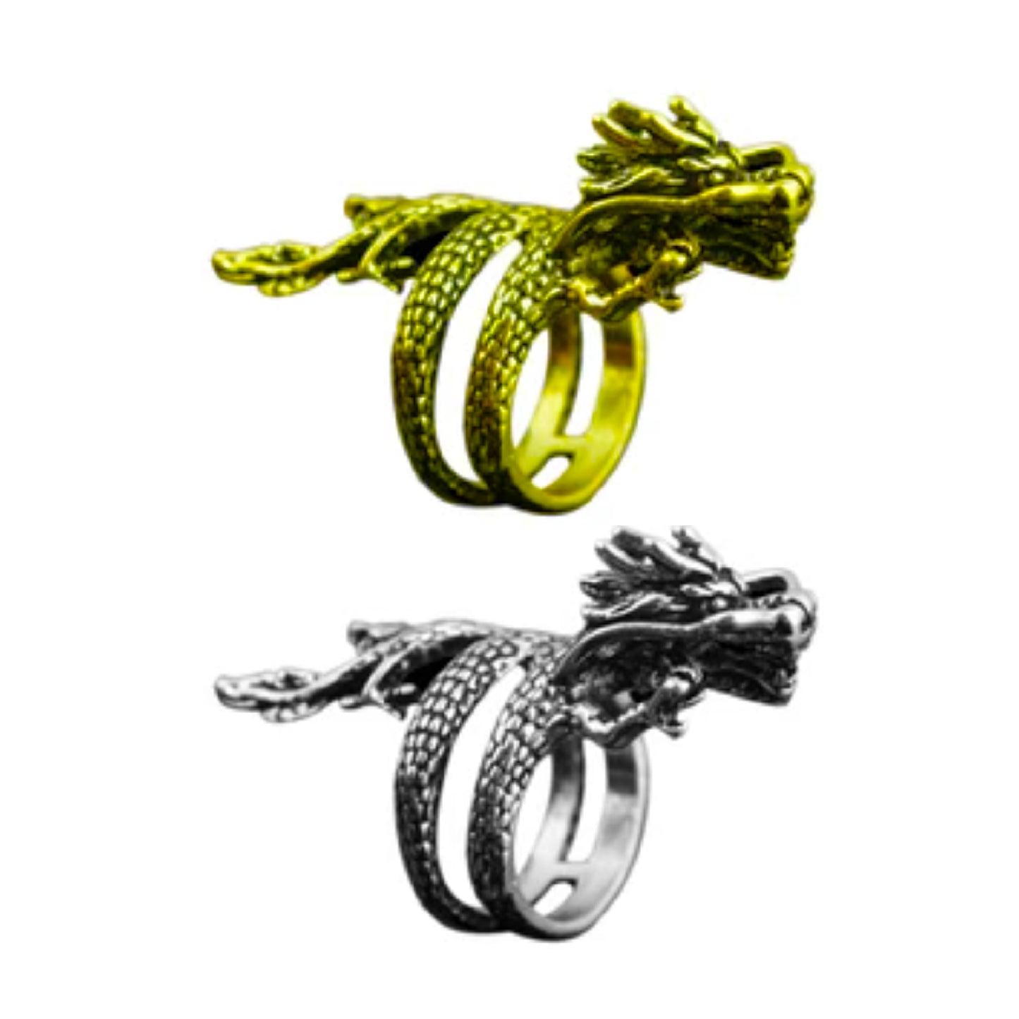 Double Loop Dragon Ring Size 8 Silver Gold Colours Jewellery