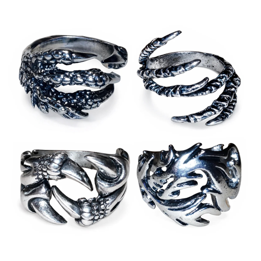 Dragon Claw Head Evil Skull Ring Halloween Men's Ring Vintage Rings Black Silver Colour