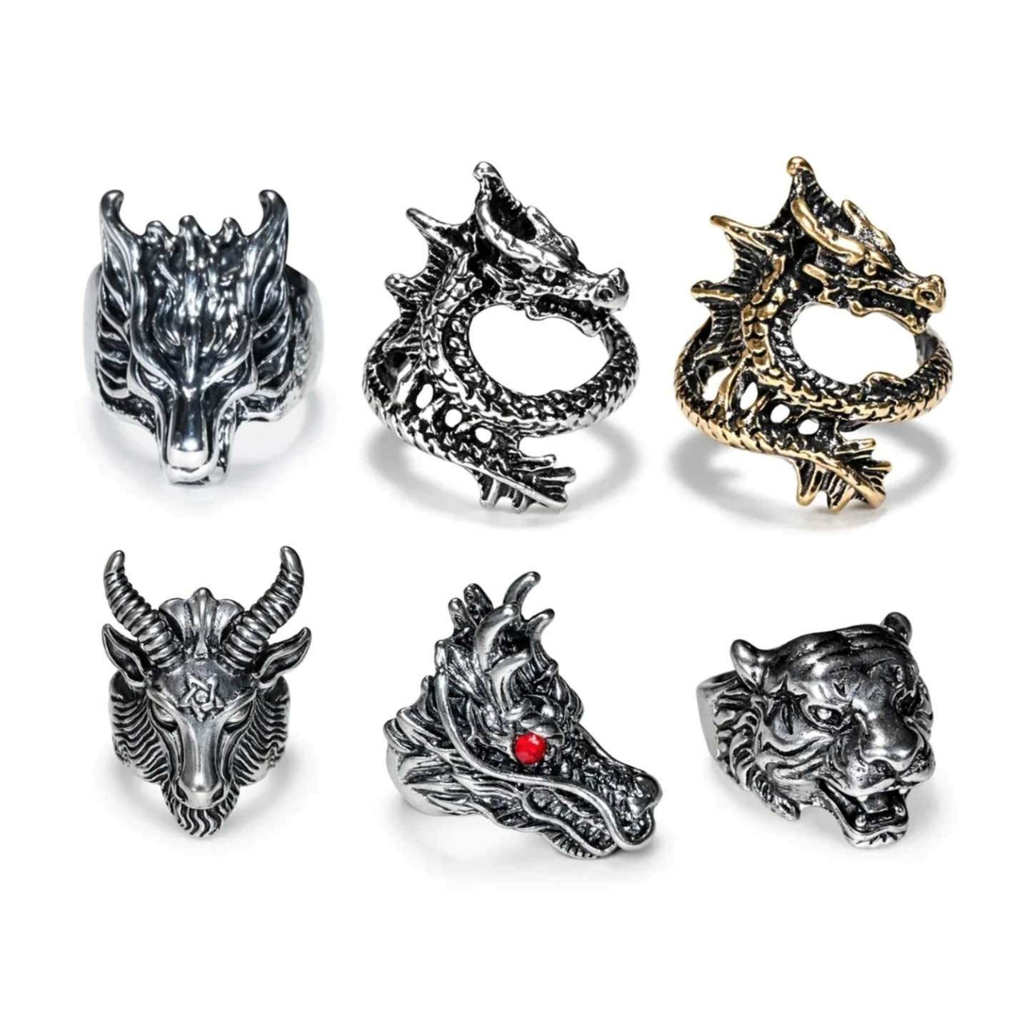 Dragon Goat Tiger Wolf Head Ring Devil Rings Black Silver Gold Colour Dragons Sheep | Main Image 2 | Asia Sell