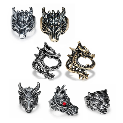 Dragon Goat Tiger Wolf Head Ring Devil Rings Black Silver Gold Colour Dragons Sheep