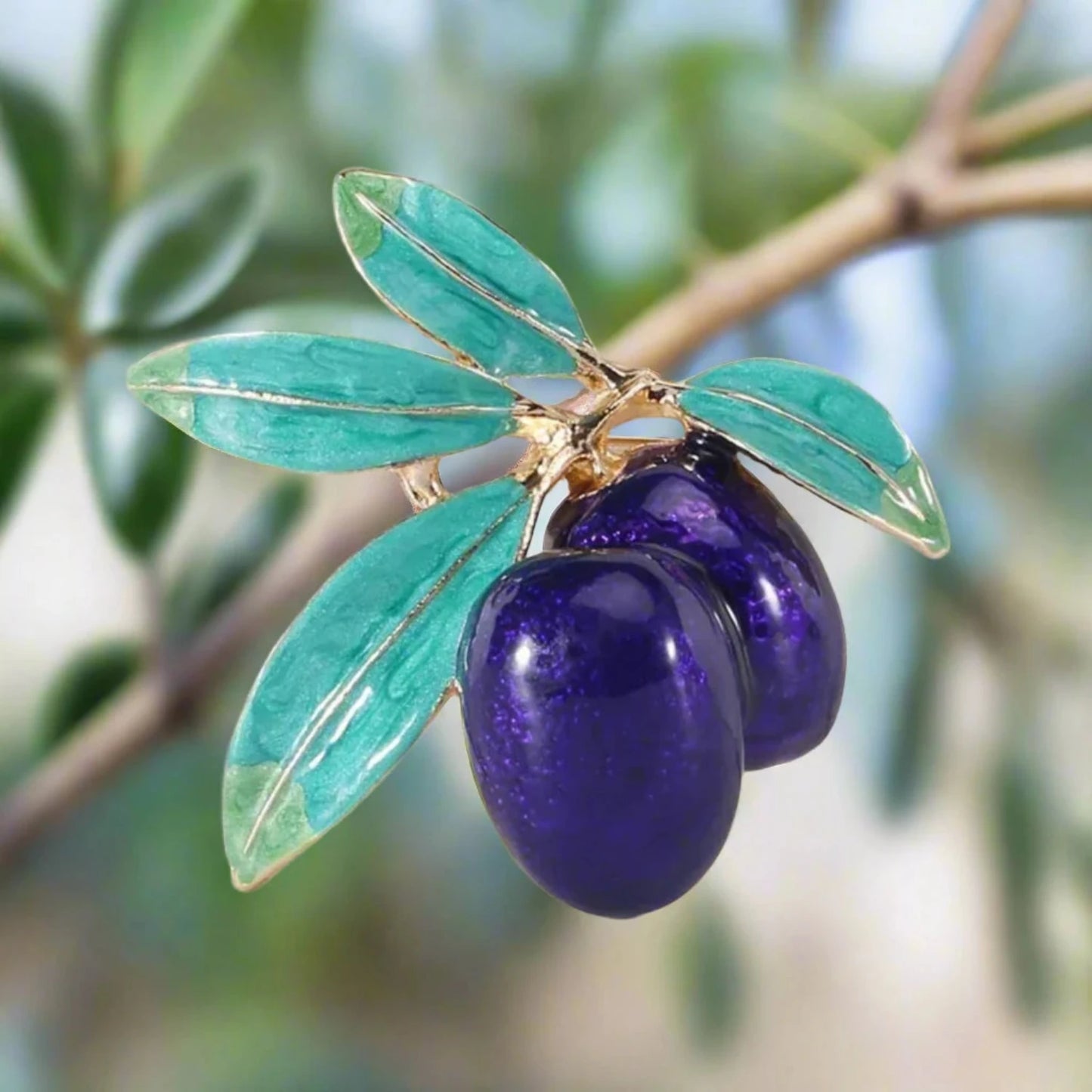 Enamel Olive Brooch Pin Backed Olive Branch | Blue | Asia Sell