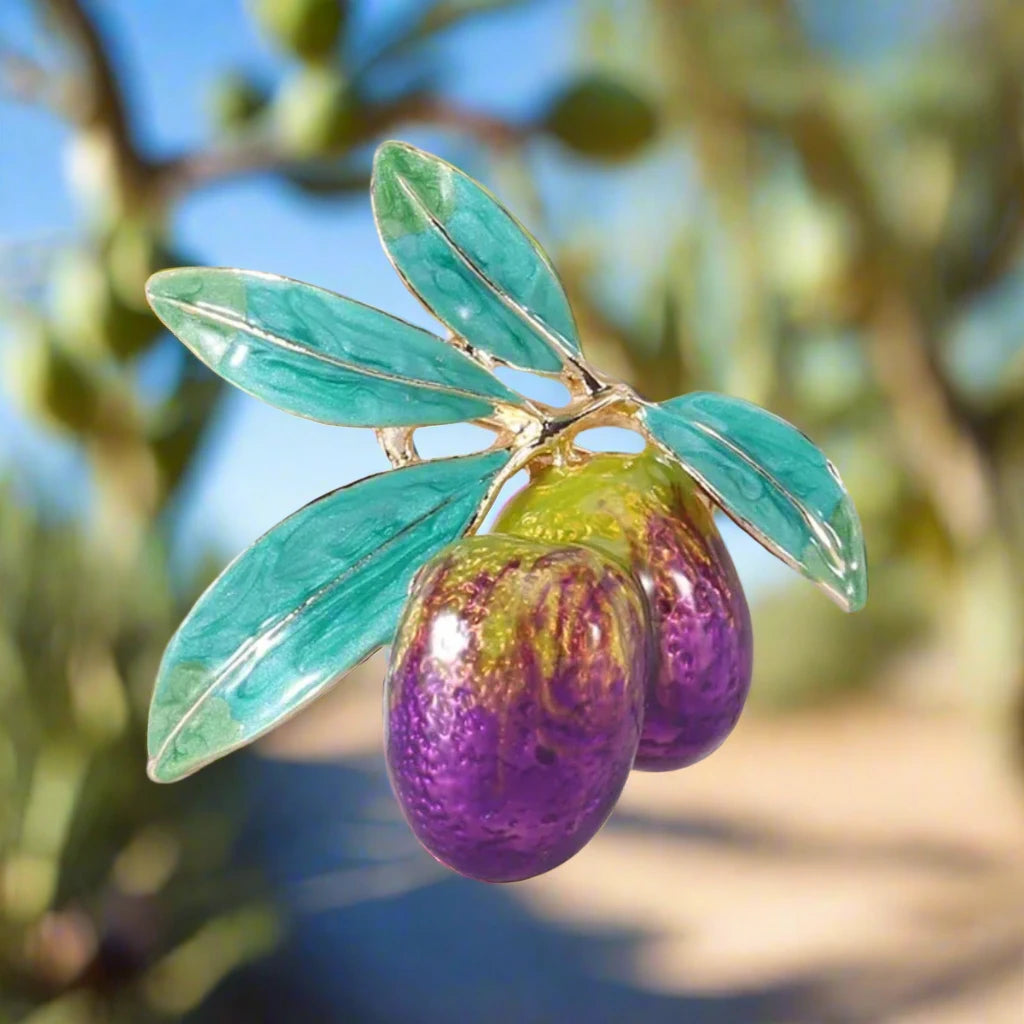 Enamel Olive Brooch Pin Backed Olive Branch | purple green | Asia Sell