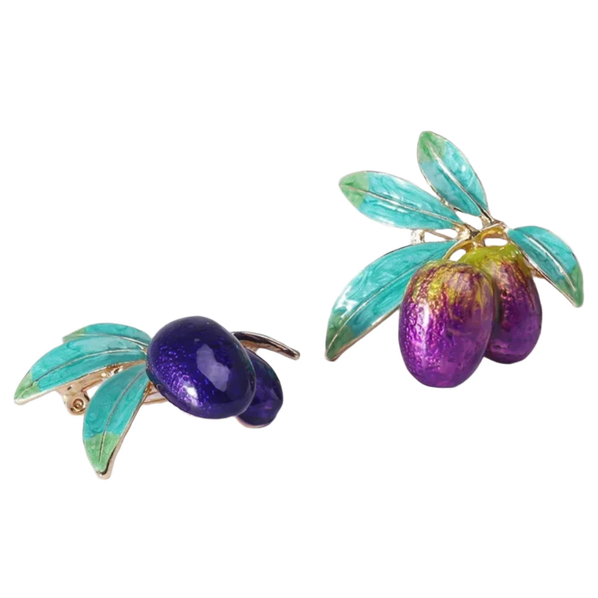 Enamel Olive Brooch Pin Backed Olive Branch Purple Green | 2 colours displayed | Asia Sell