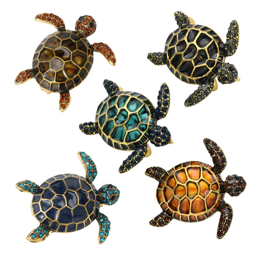Enamel Turtle Brooch Classic Rhinestone Sea Turtles Pin Backing Blue Yellow Black for Clothing - Main Image | Asia Sell