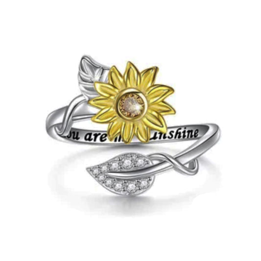 Flower Ring Gem Rhinestone Adjustable Size Alloy Silver Gold Colour Jewellery