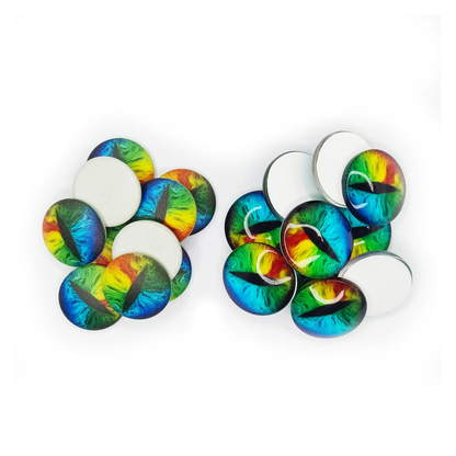 Colorful dragon eye buttons on a white background