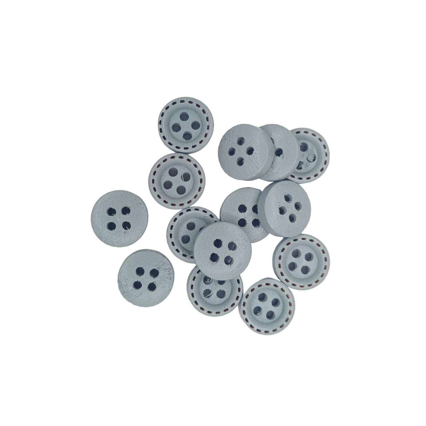 Gray buttons with four holes on a white background