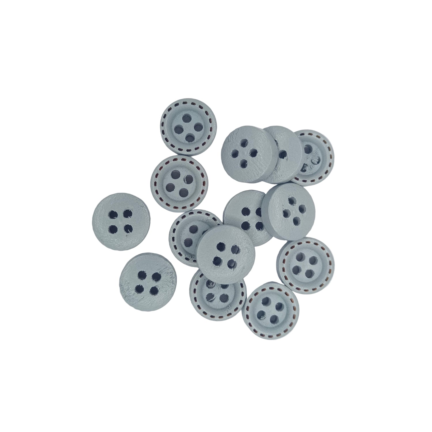 Gray buttons with four holes on a white background