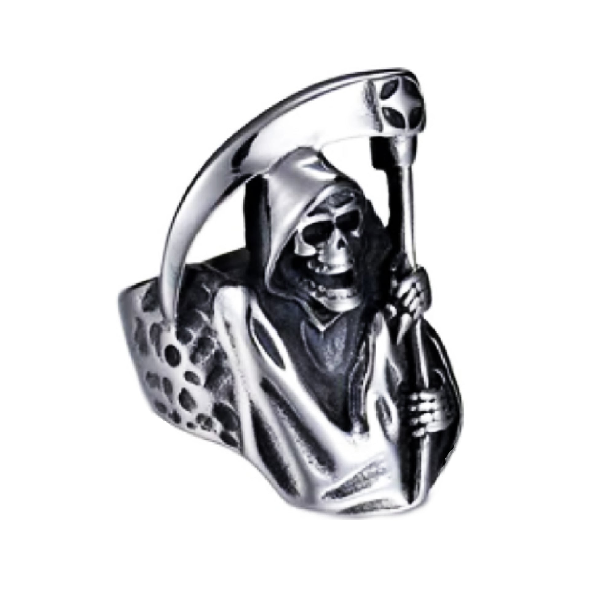 Grim Reaper Scythe Ring Alloy Size Jewellery Death Satan Devil Silver Colour