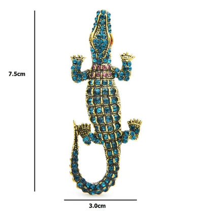 7.5cm Rhinestone Crocodile Pin-Backed Brooch Women Metal Classic Animal Fish Brooch Gifts