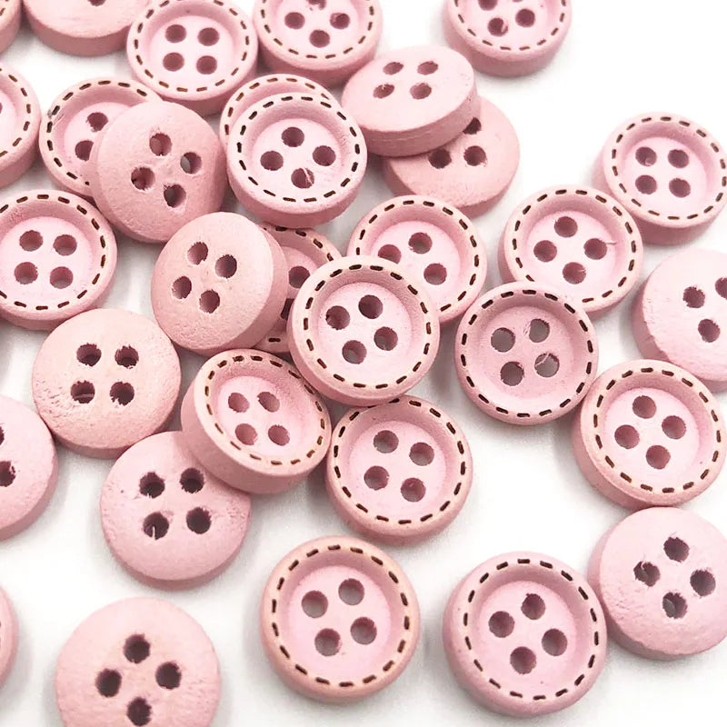 100pcs 9mm Round Dotted Line Wood Buttons Handwork Sewing Scrapbooking Clothing Crafts Gift Card DIY Handmade