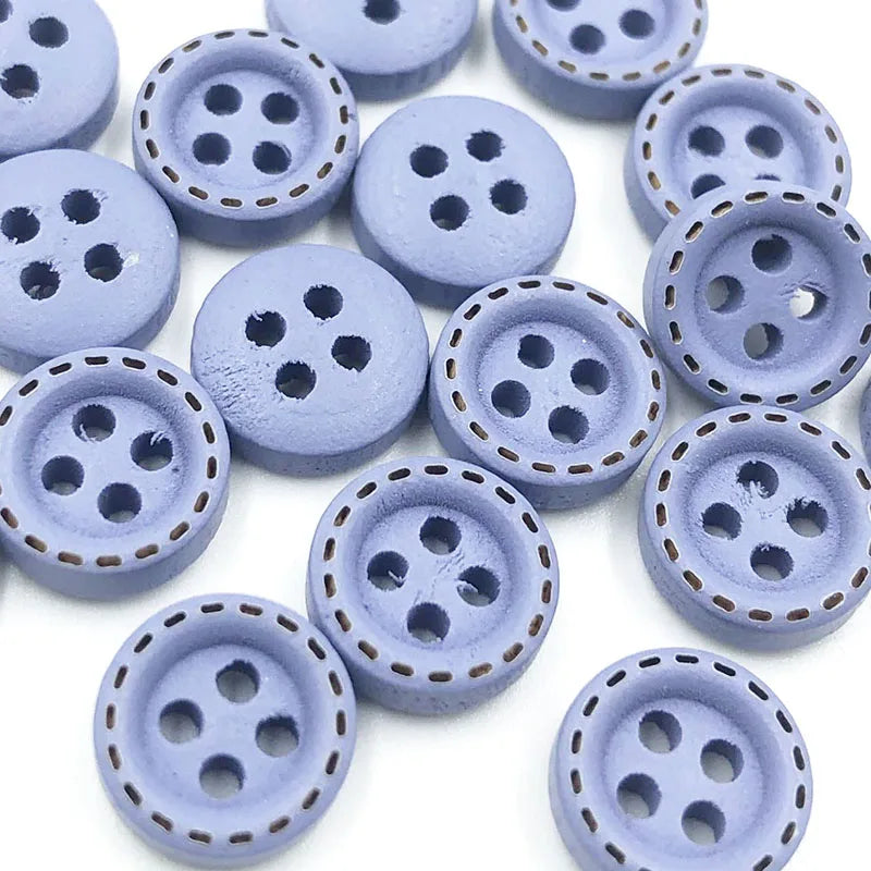 100pcs 9mm Round Dotted Line Wood Buttons Handwork Sewing Scrapbooking Clothing Crafts Gift Card DIY Handmade