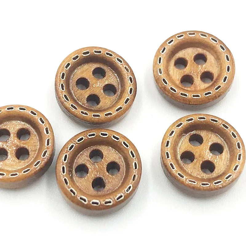 100pcs 9mm Round Dotted Line Wood Buttons Handwork Sewing Scrapbooking Clothing Crafts Gift Card DIY Handmade