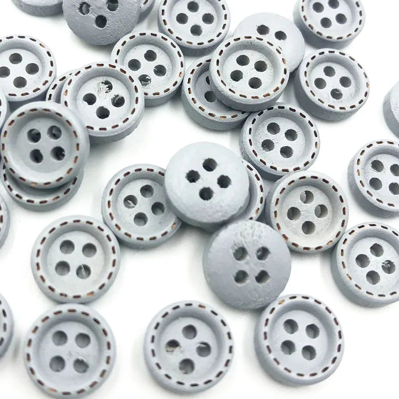 100pcs 9mm Round Dotted Line Wood Buttons Handwork Sewing Scrapbooking Clothing Crafts Gift Card DIY Handmade