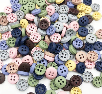 100pcs 9mm Round Dotted Line Wood Buttons Handwork Sewing Scrapbooking Clothing Crafts Gift Card DIY Handmade