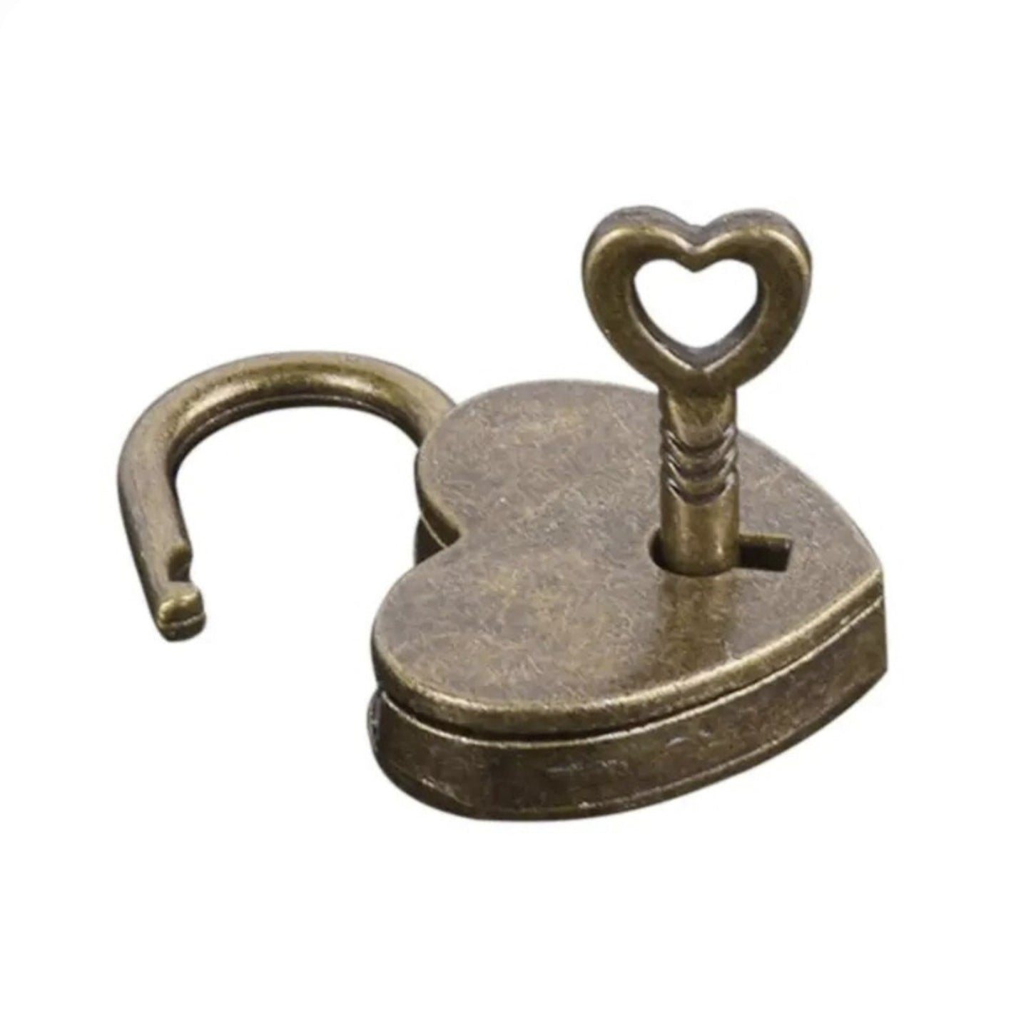 Heart Shape Padlock & Key Antique Brass Colour Girls Jewelry Box Case Wooden Chest Vintage Decorative