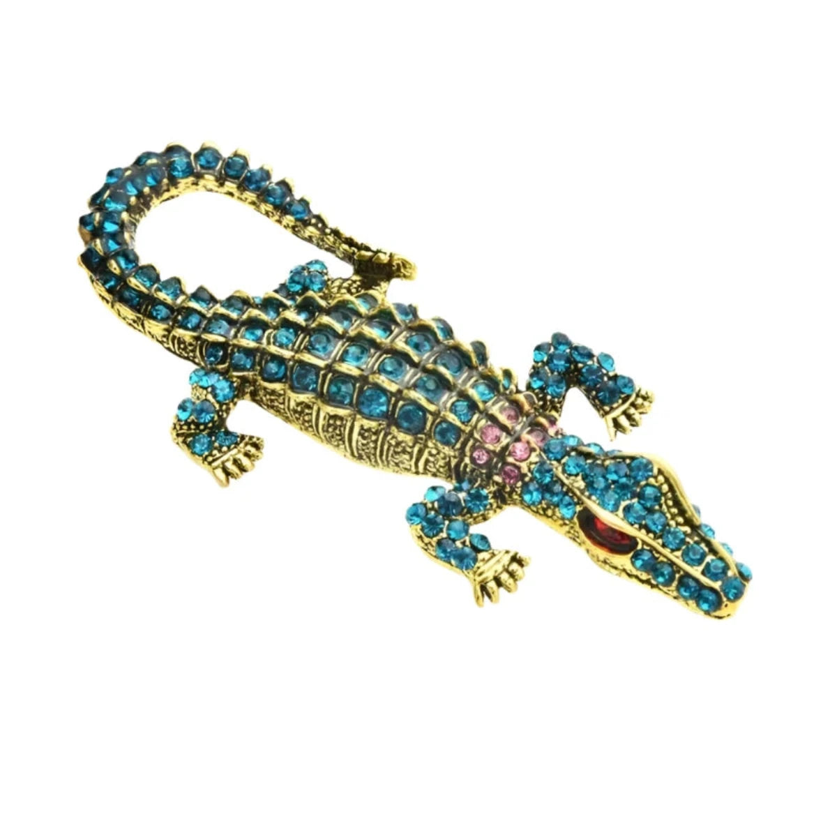 7.5cm Rhinestone Crocodile Pin-Backed Brooch Women Metal Classic Animal Fish Brooch Gifts