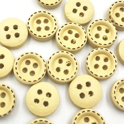 100pcs 9mm Round Dotted Line Wood Buttons Handwork Sewing Scrapbooking Clothing Crafts Gift Card DIY Handmade