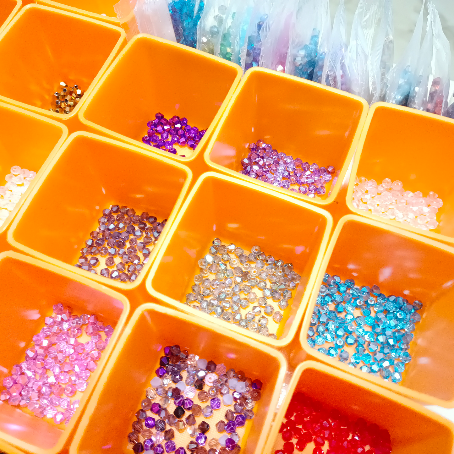 4200pcs 42 Packets 100pcs ea 4mm Bicone Beads Mixed Colours Set Jewellery Making