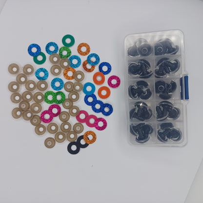30pcs 18mm Glitter Coloured Safety Screw Eyes with Backings For Puppet Teddy Bear Doll Animal Plastic Eyes