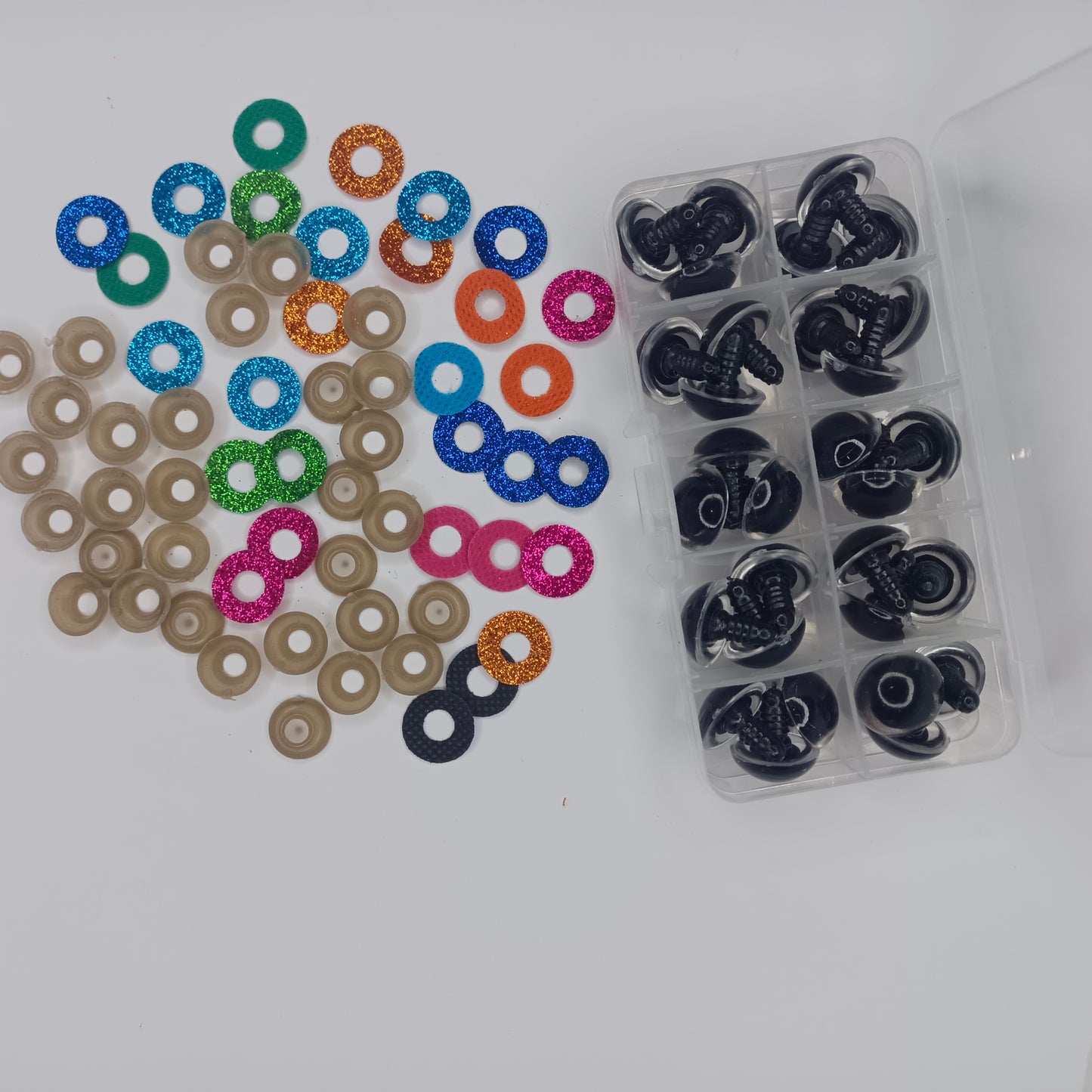 30pcs 18mm Glitter Coloured Safety Screw Eyes with Backings For Puppet Teddy Bear Doll Animal Plastic Eyes