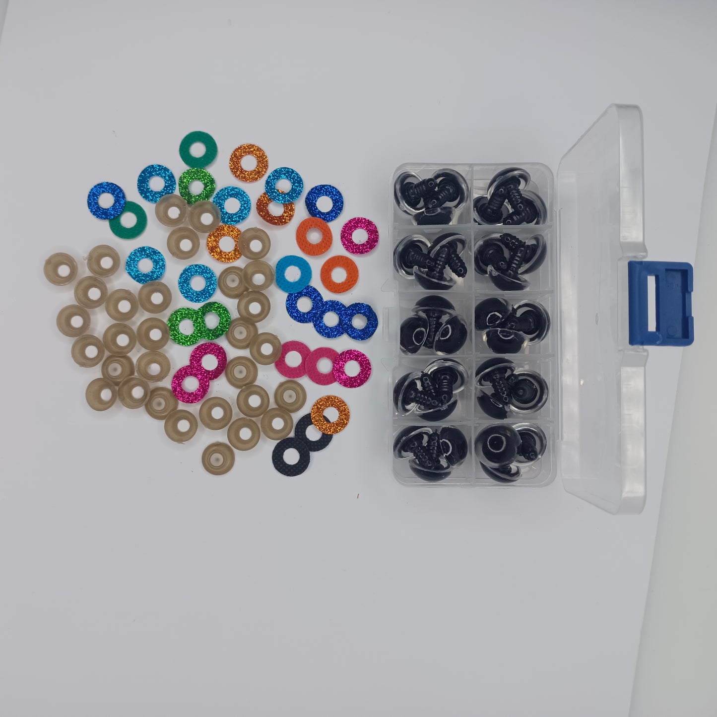 30pcs 18mm Glitter Coloured Safety Screw Eyes with Backings For Puppet Teddy Bear Doll Animal Plastic Eyes