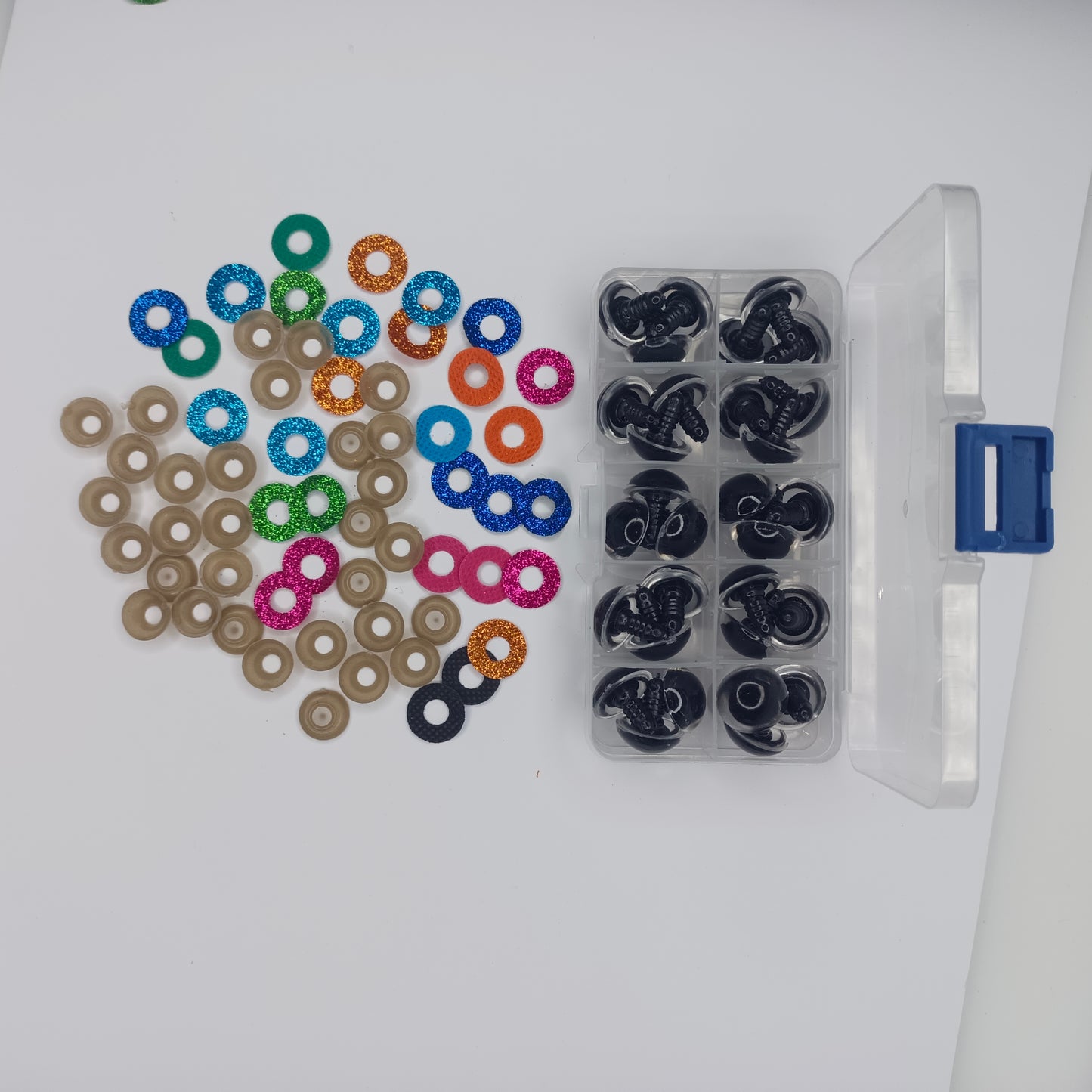 30pcs 18mm Glitter Coloured Safety Screw Eyes with Backings For Puppet Teddy Bear Doll Animal Plastic Eyes