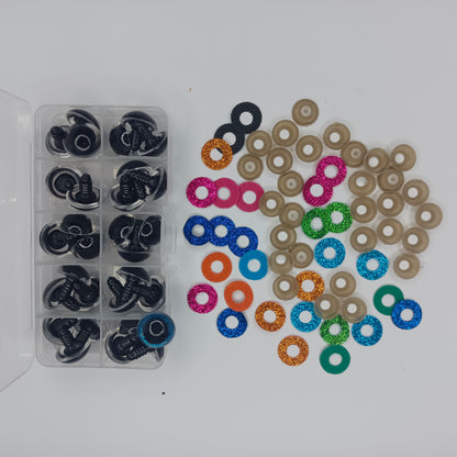 30pcs 18mm Glitter Coloured Safety Screw Eyes with Backings For Puppet Teddy Bear Doll Animal Plastic Eyes