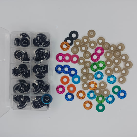 30pcs 18mm Glitter Coloured Safety Screw Eyes with Backings For Puppet Teddy Bear Doll Animal Plastic Eyes