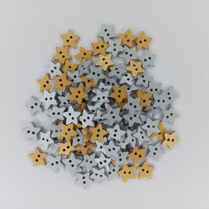 20-100pcs Silver Gold Star Wood Buttons 2 Holes Sewing Baby Clothing Wooden Button 13mm