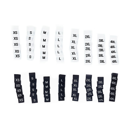 Mixed Clothing Size Label Tags XS S M L XL 2XL 3XL 4XL 5pcs Each Size Black White Garment Clothes T Shirt Dress Fabric Mixed Sets