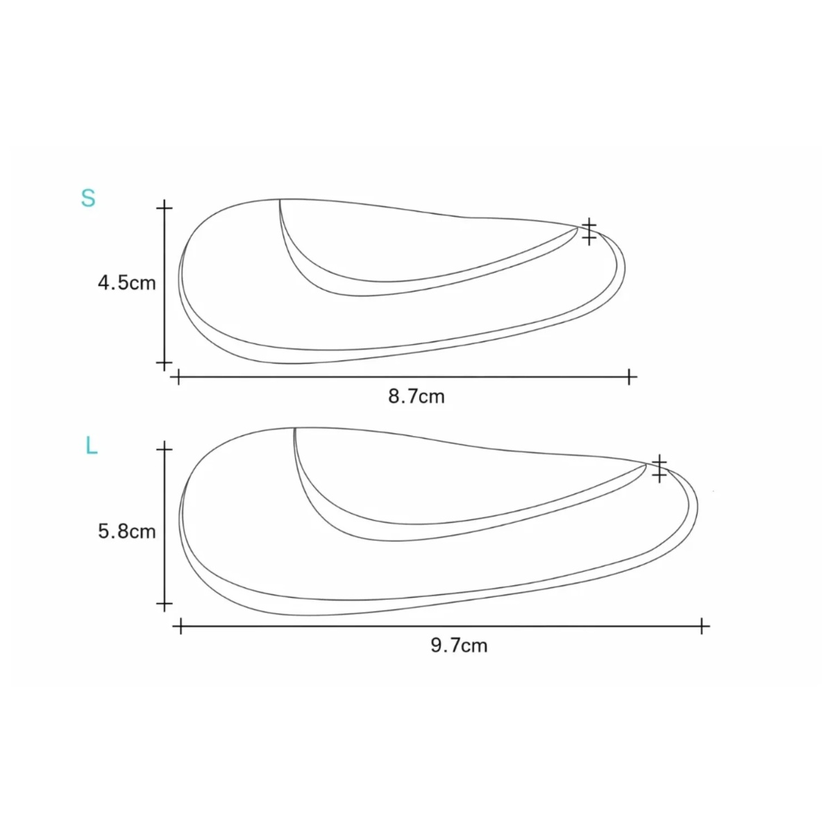 Illustration of two shoe insole sizes with dimensions labeled | Asia Sell