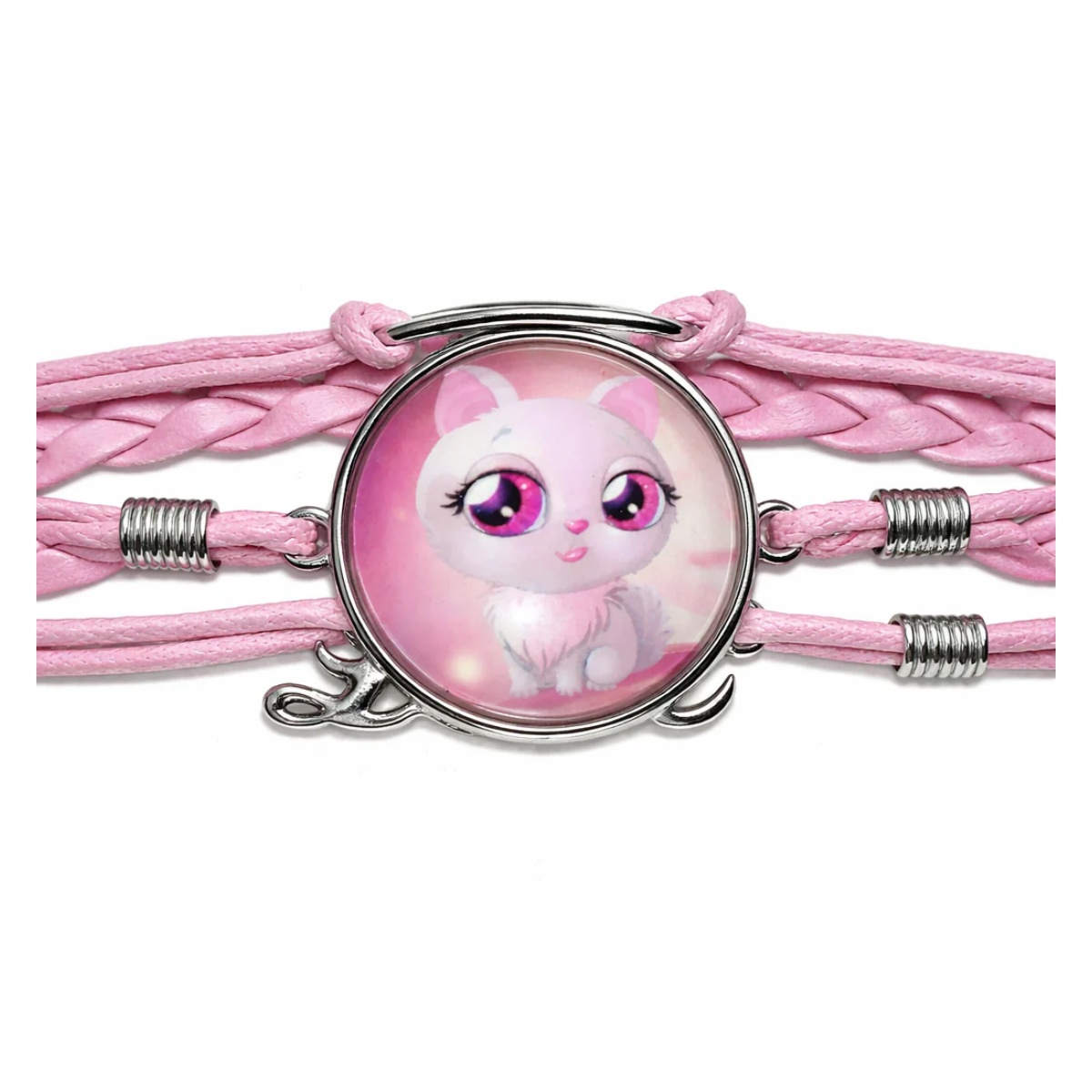 Pink Cat Leather Cuff Bracelet Armband Girls Handmade Rope Wrap Bangles Arm Band | Closeup | Asia Sell