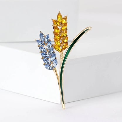 Rhinestone Ear of Wheat Brooches Plant Pin Backing for Clothing Yellow Blue for Clothing