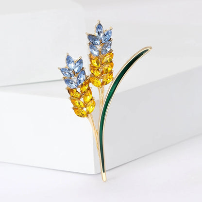 Rhinestone Ear of Wheat Brooches Plant Pin Backing for Clothing Yellow Blue for Clothing