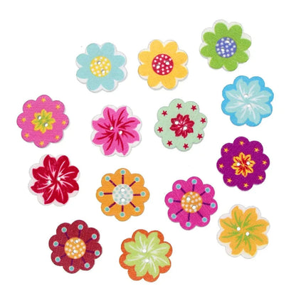 20mm Wooden Sewing Buttons Scrapbooking Flower Mixed 2 Holes Craft 50pcs