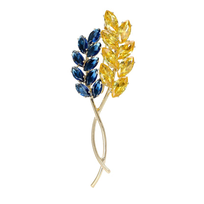 Rhinestone Ear of Wheat Brooches Plant Pin Backing for Clothing Yellow Blue for Clothing